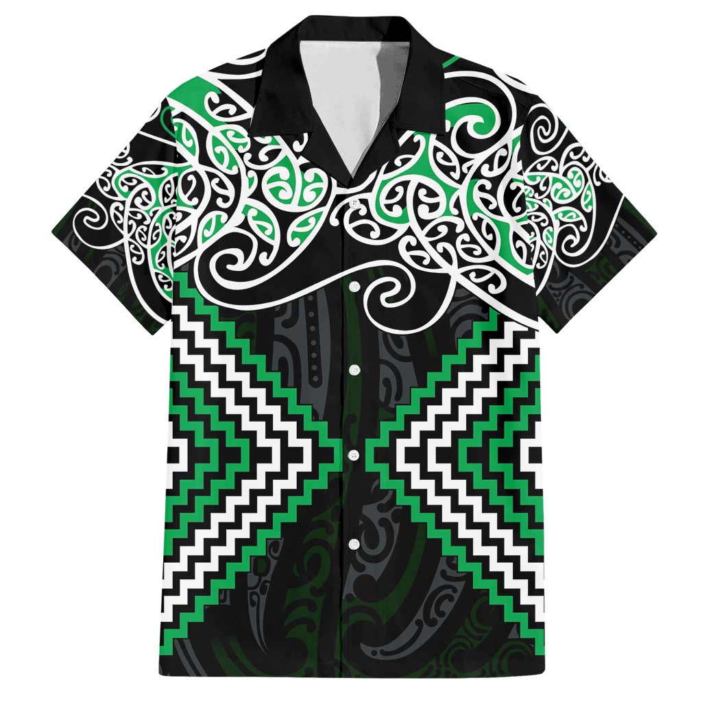 Green Aotearoa Tukutuku Manawa Tapu Family Matching Off Shoulder Short Dress and Hawaiian Shirt Ta Moko Toi Maori LT9 Dad's Shirt - Short Sleeve Green - Polynesian Pride