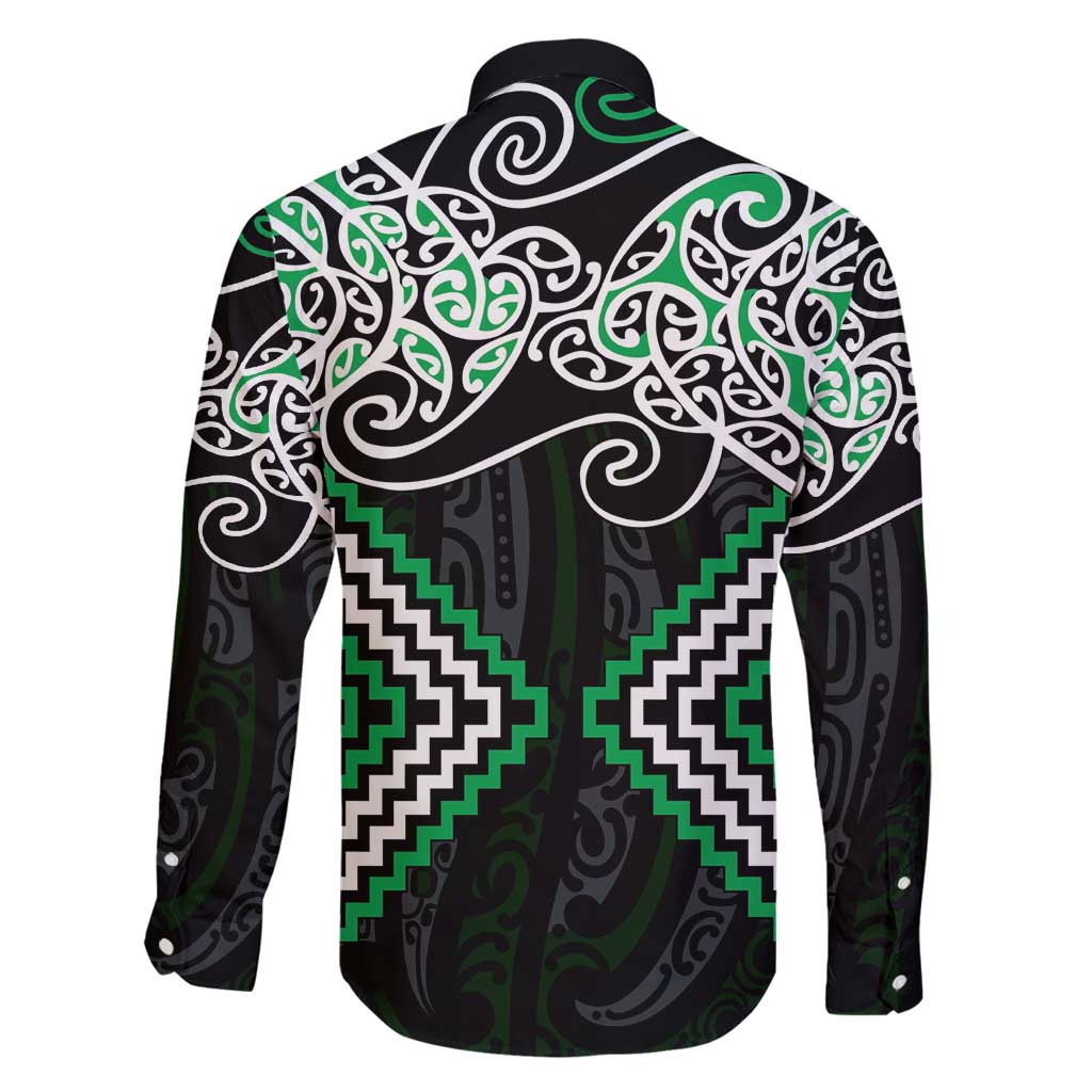 Green Aotearoa Tukutuku Manawa Tapu Family Matching Off Shoulder Short Dress and Hawaiian Shirt Ta Moko Toi Maori LT9 - Polynesian Pride