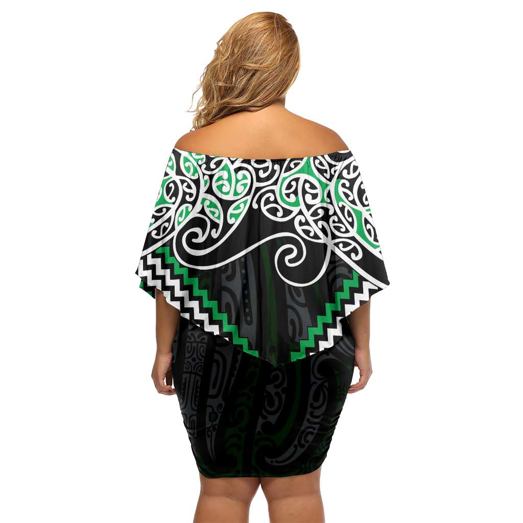 Green Aotearoa Tukutuku Manawa Tapu Family Matching Off Shoulder Short Dress and Hawaiian Shirt Ta Moko Toi Maori LT9 - Polynesian Pride