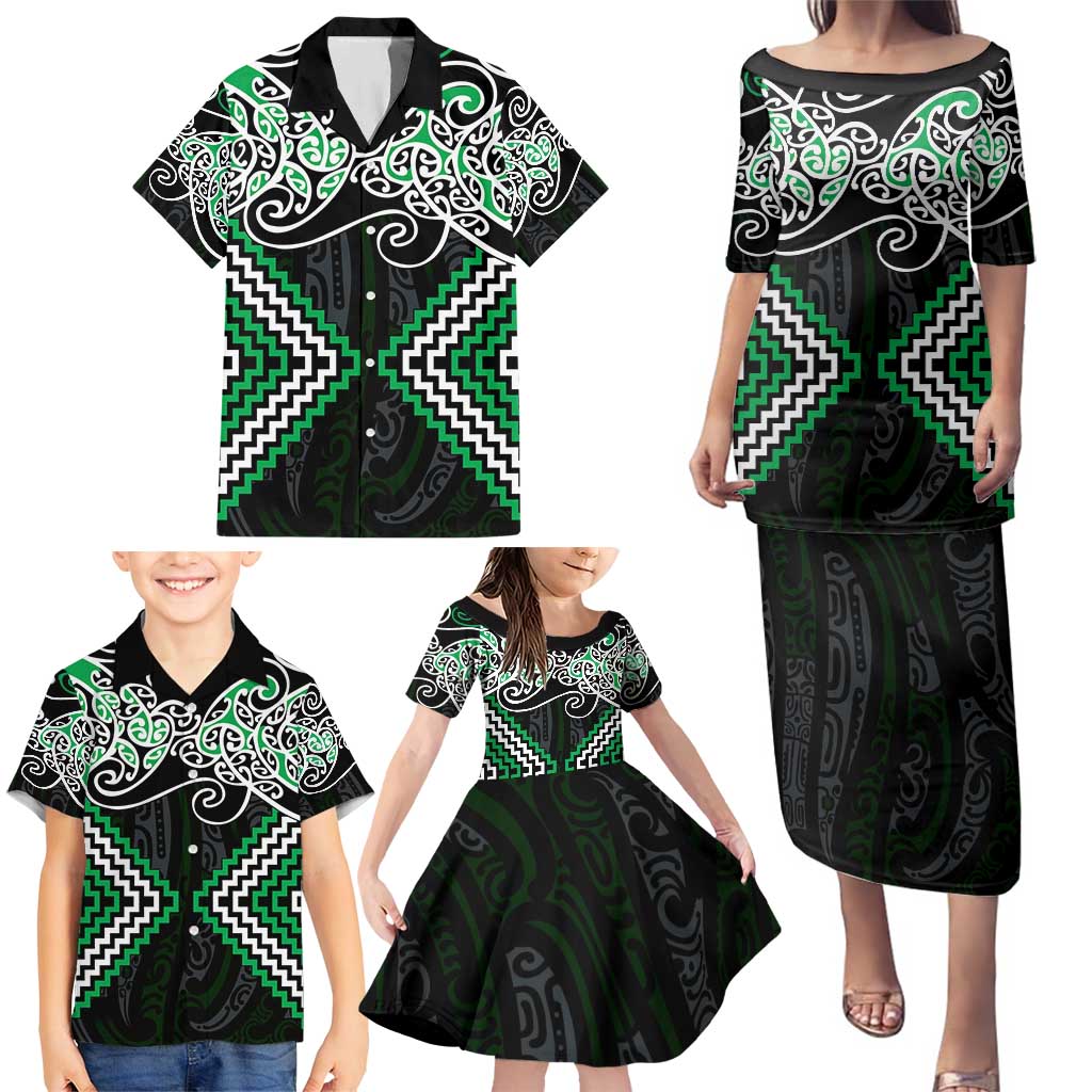 Green Aotearoa Tukutuku Manawa Tapu Family Matching Puletasi and Hawaiian Shirt Ta Moko Toi Maori LT9 - Polynesian Pride