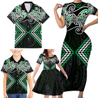 Green Aotearoa Tukutuku Manawa Tapu Family Matching Short Sleeve Bodycon Dress and Hawaiian Shirt Ta Moko Toi Maori LT9 - Polynesian Pride