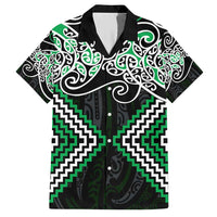 Green Aotearoa Tukutuku Manawa Tapu Family Matching Short Sleeve Bodycon Dress and Hawaiian Shirt Ta Moko Toi Maori LT9 Dad's Shirt - Short Sleeve Green - Polynesian Pride