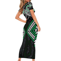 Green Aotearoa Tukutuku Manawa Tapu Family Matching Short Sleeve Bodycon Dress and Hawaiian Shirt Ta Moko Toi Maori LT9 - Polynesian Pride