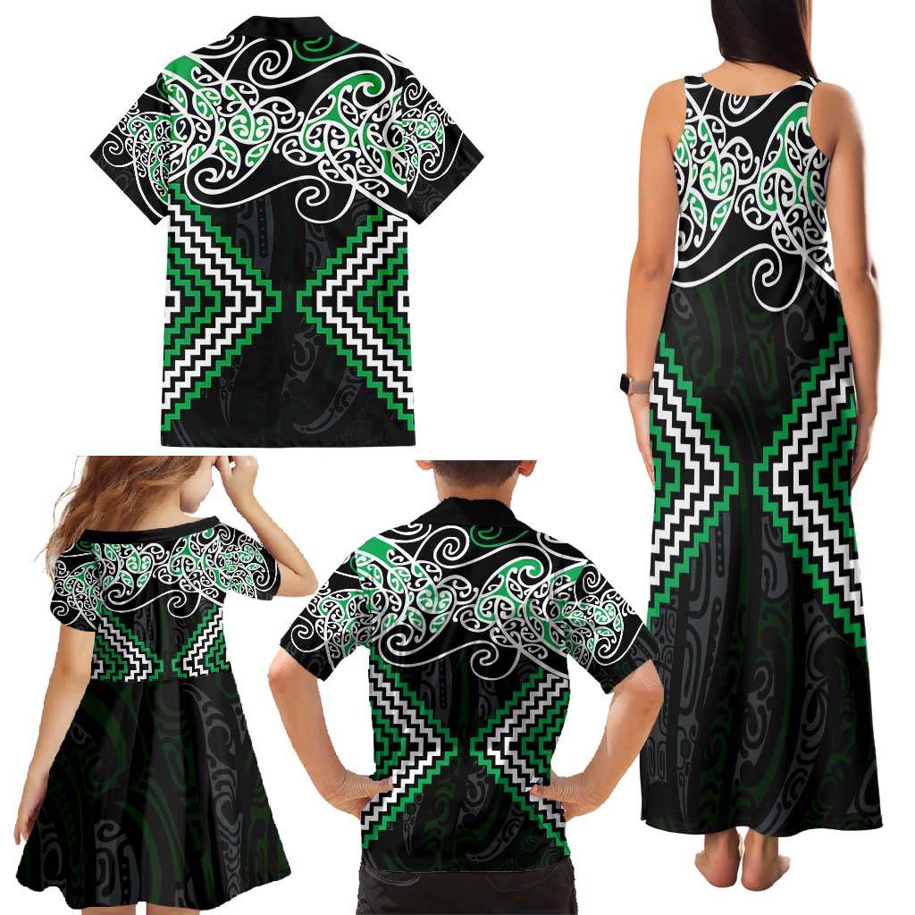 Green Aotearoa Tukutuku Manawa Tapu Family Matching Tank Maxi Dress and Hawaiian Shirt Ta Moko Toi Maori LT9 - Polynesian Pride