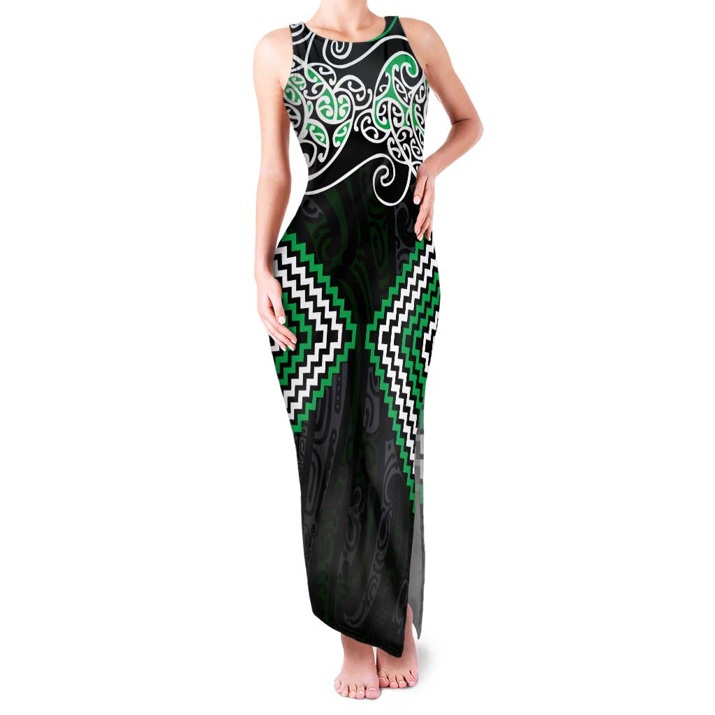 Green Aotearoa Tukutuku Manawa Tapu Family Matching Tank Maxi Dress and Hawaiian Shirt Ta Moko Toi Maori LT9 Mom's Dress Green - Polynesian Pride