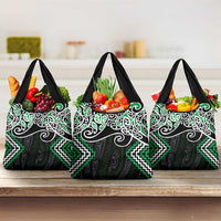 Green Aotearoa Tukutuku Manawa Tapu Grocery Bag Ta Moko Toi Maori LT9 3-pack One Size Green - Polynesian Pride