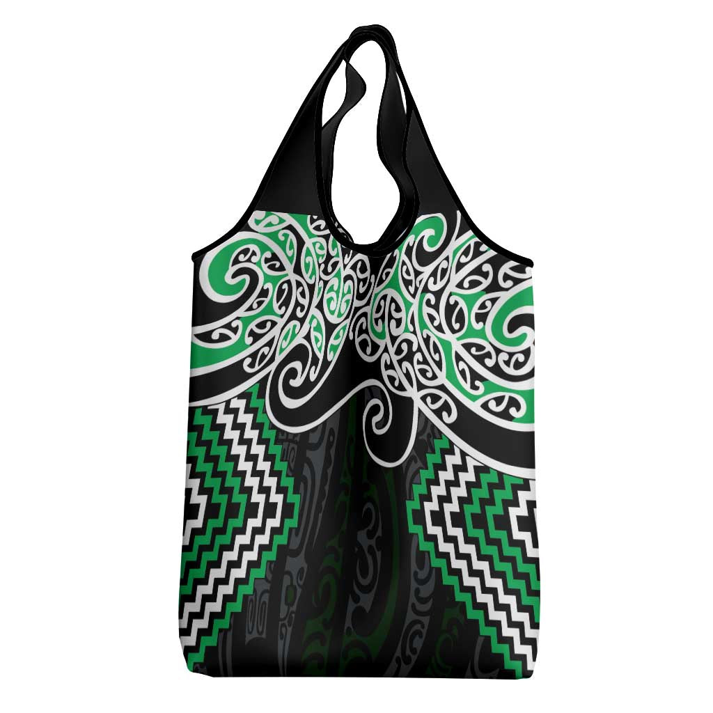 Green Aotearoa Tukutuku Manawa Tapu Grocery Bag Ta Moko Toi Maori LT9 - Polynesian Pride