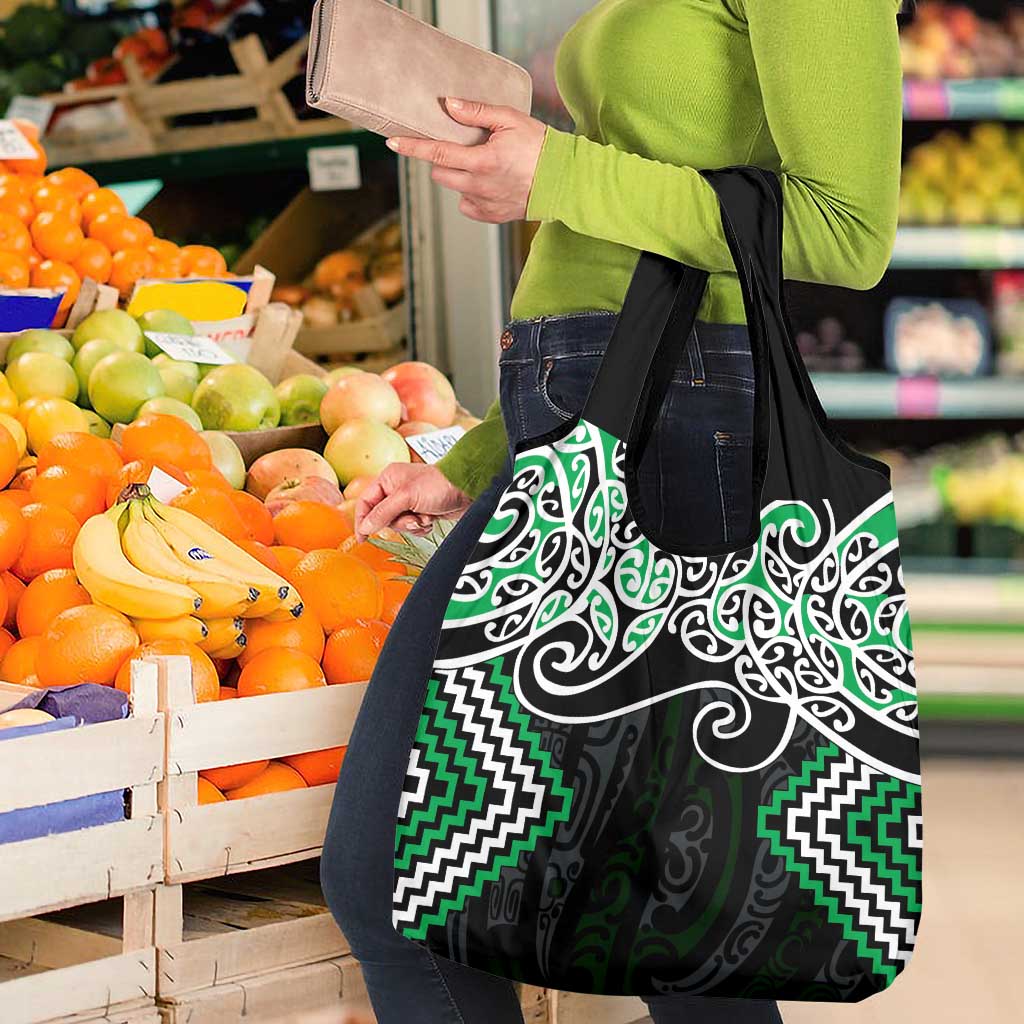 Green Aotearoa Tukutuku Manawa Tapu Grocery Bag Ta Moko Toi Maori LT9 - Polynesian Pride