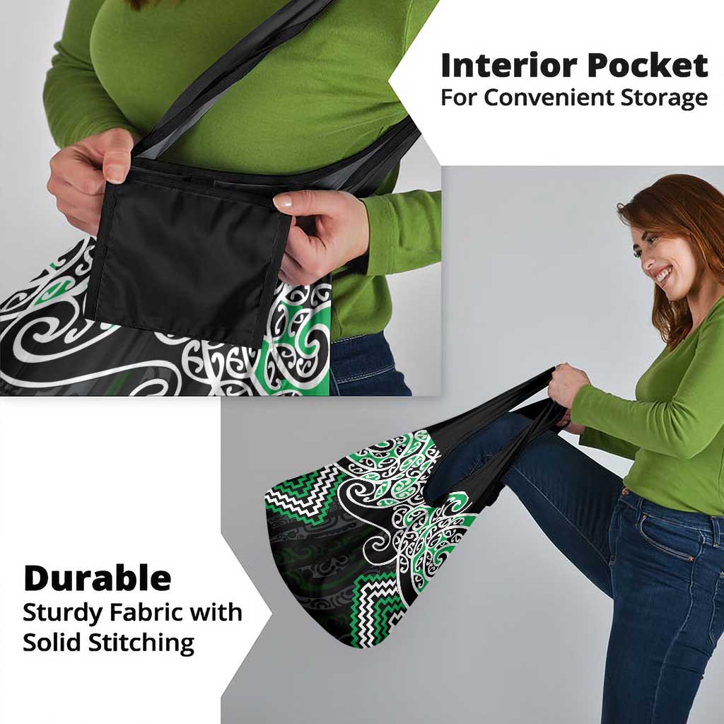 Green Aotearoa Tukutuku Manawa Tapu Grocery Bag Ta Moko Toi Maori LT9 - Polynesian Pride