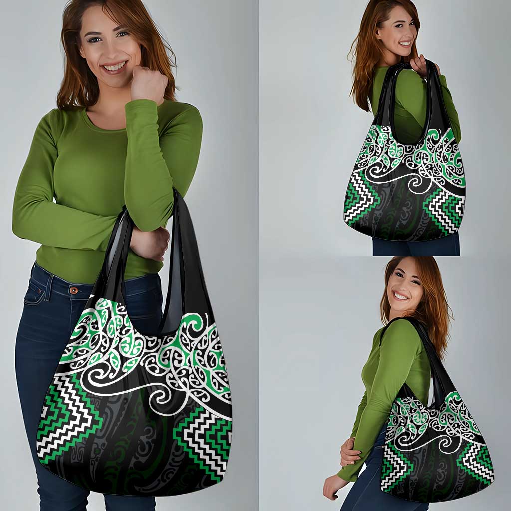 Green Aotearoa Tukutuku Manawa Tapu Grocery Bag Ta Moko Toi Maori LT9 - Polynesian Pride