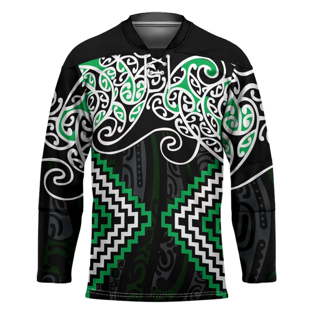 Green Aotearoa Tukutuku Manawa Tapu Hockey Jersey Ta Moko Toi Maori LT9 Unisex Green - Polynesian Pride