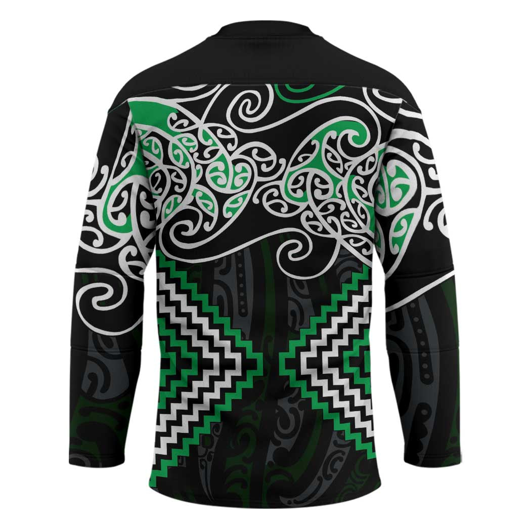 Green Aotearoa Tukutuku Manawa Tapu Hockey Jersey Ta Moko Toi Maori LT9 - Polynesian Pride