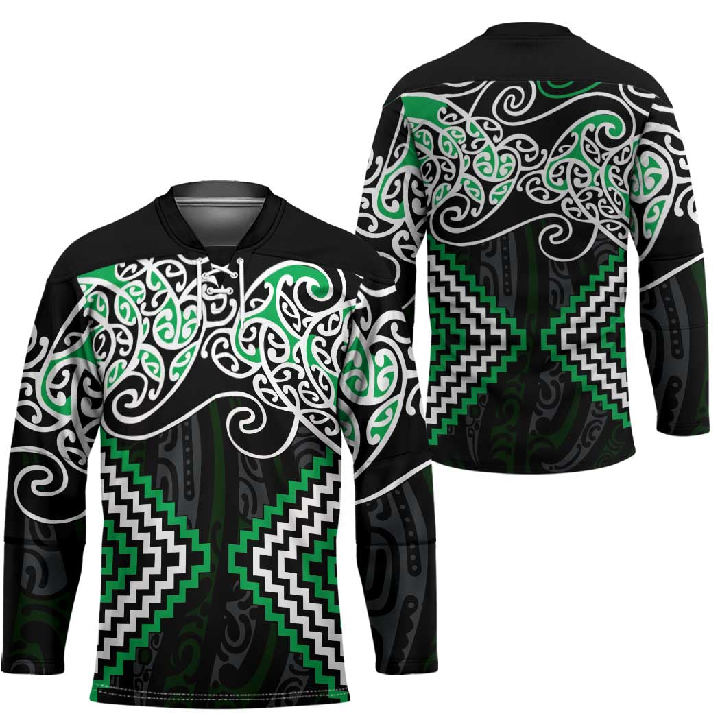 Green Aotearoa Tukutuku Manawa Tapu Hockey Jersey Ta Moko Toi Maori LT9 - Polynesian Pride