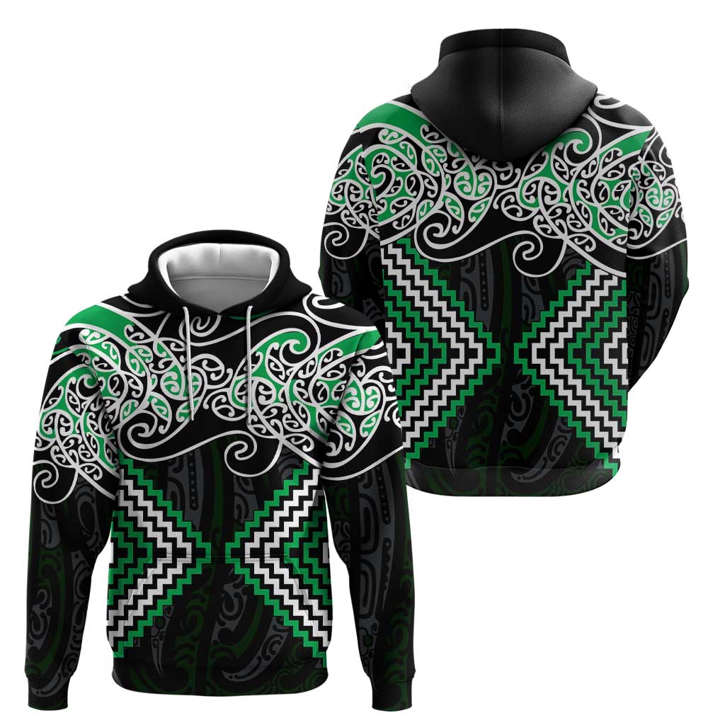 Green Aotearoa Tukutuku Manawa Tapu Hoodie Ta Moko Toi Maori LT9 - Polynesian Pride
