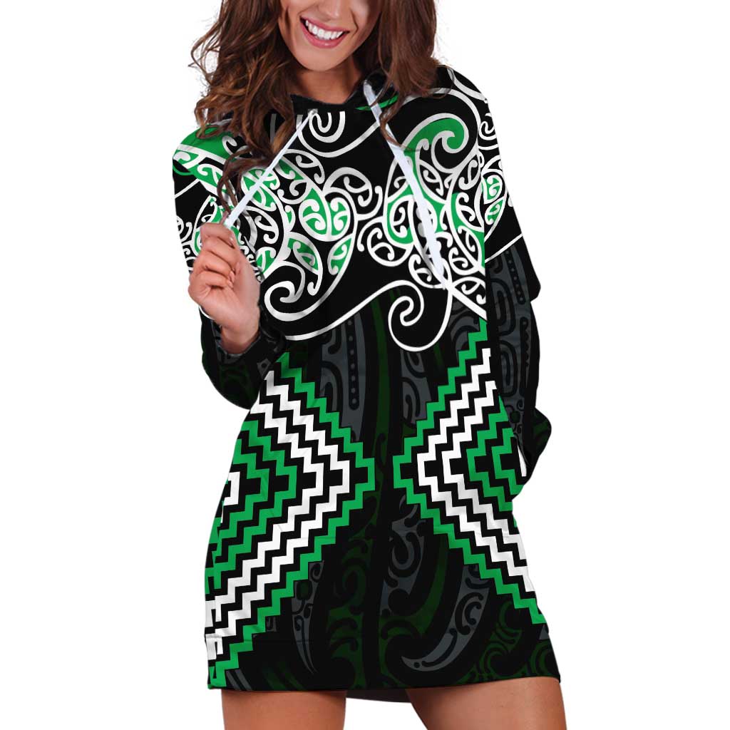 Green Aotearoa Tukutuku Manawa Tapu Hoodie Dress Ta Moko Toi Maori LT9 Green - Polynesian Pride