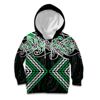 Green Aotearoa Tukutuku Manawa Tapu Kid Hoodie Ta Moko Toi Maori LT9 Hoodie Green - Polynesian Pride