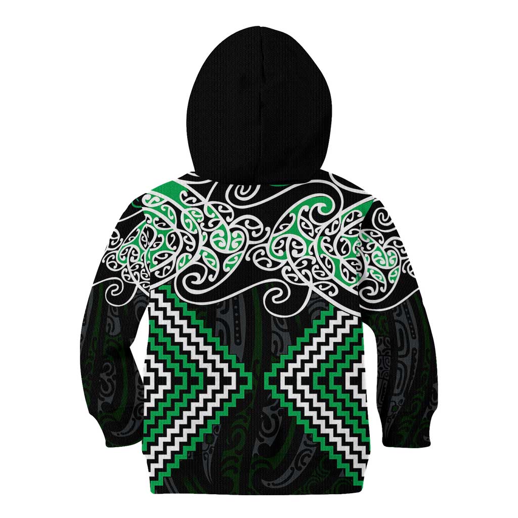 Green Aotearoa Tukutuku Manawa Tapu Kid Hoodie Ta Moko Toi Maori LT9 - Polynesian Pride