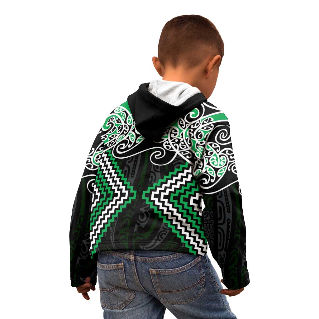 Green Aotearoa Tukutuku Manawa Tapu Kid Hoodie Ta Moko Toi Maori LT9 - Polynesian Pride