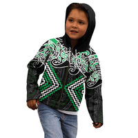 Green Aotearoa Tukutuku Manawa Tapu Kid Hoodie Ta Moko Toi Maori LT9 - Polynesian Pride