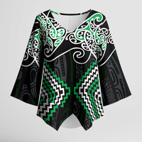 Green Aotearoa Tukutuku Manawa Tapu Kimono Sleeve Blouse Ta Moko Toi Maori LT9 Female Green - Polynesian Pride