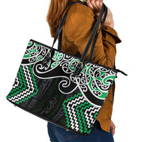 Green Aotearoa Tukutuku Manawa Tapu Leather Tote Bag Ta Moko Toi Maori LT9 - Polynesian Pride