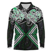 Green Aotearoa Tukutuku Manawa Tapu Long Sleeve Polo Shirt Ta Moko Toi Maori LT9 Green - Polynesian Pride