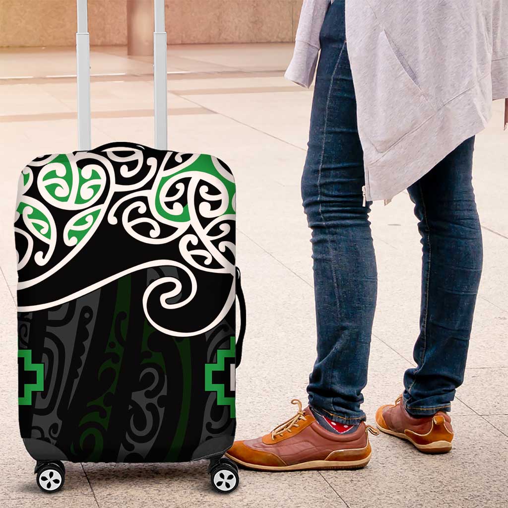 Green Aotearoa Tukutuku Manawa Tapu Luggage Cover Ta Moko Toi Maori LT9 Green - Polynesian Pride