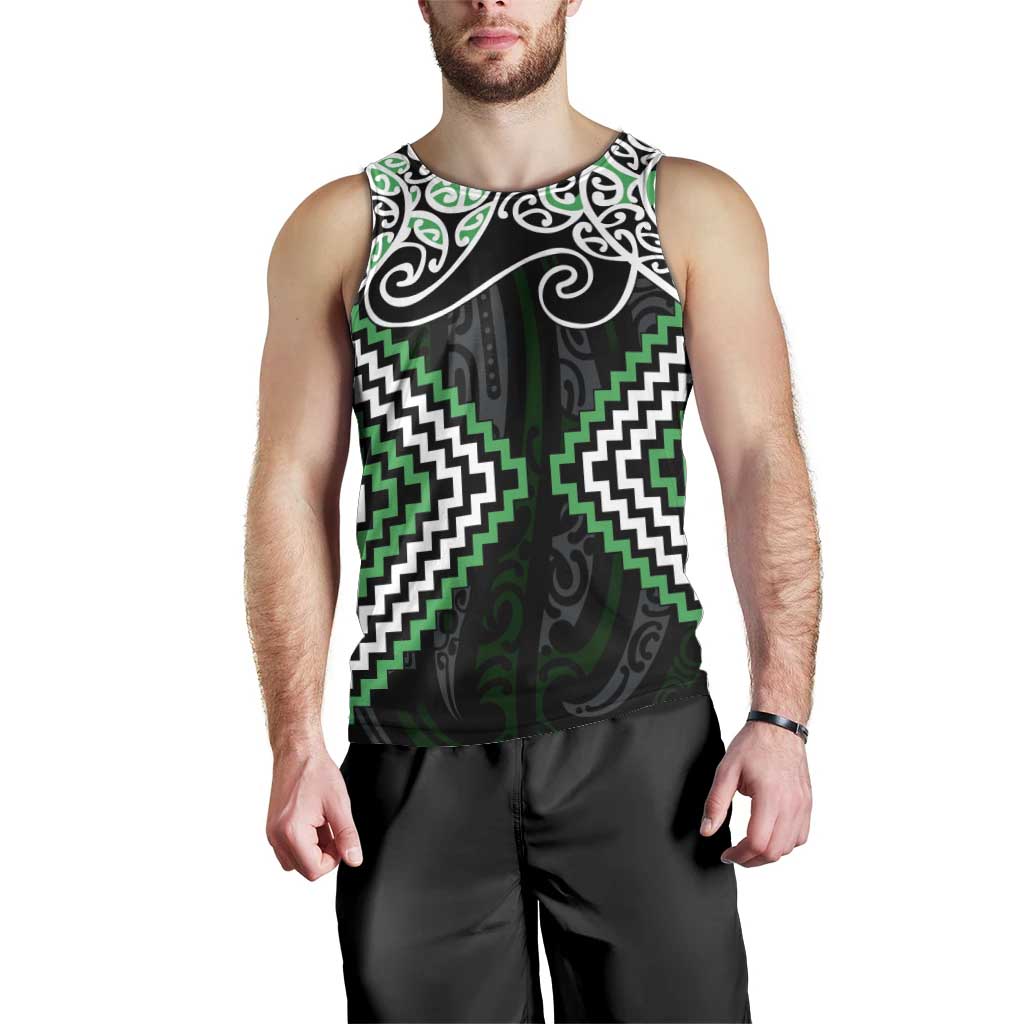 Green Aotearoa Tukutuku Manawa Tapu Men Tank Top Ta Moko Toi Maori LT9 - Polynesian Pride