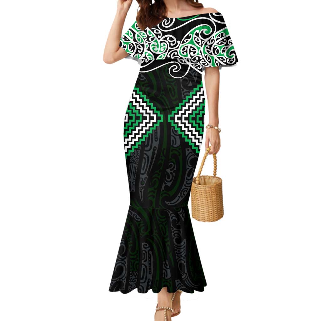 Green Aotearoa Tukutuku Manawa Tapu Mermaid Dress Ta Moko Toi Maori LT9 Women Green - Polynesian Pride