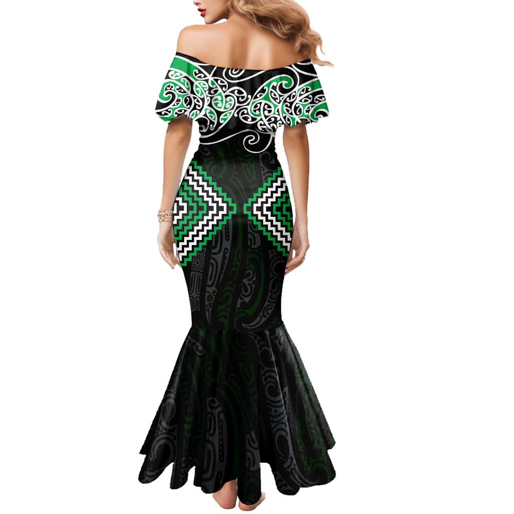 Green Aotearoa Tukutuku Manawa Tapu Mermaid Dress Ta Moko Toi Maori LT9 - Polynesian Pride