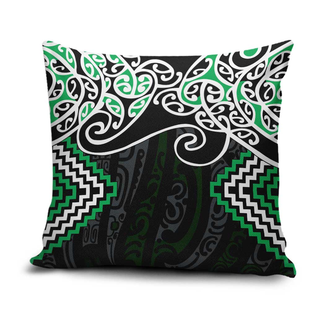 Green Aotearoa Tukutuku Manawa Tapu Pillow Cover Ta Moko Toi Maori LT9 Green - Polynesian Pride