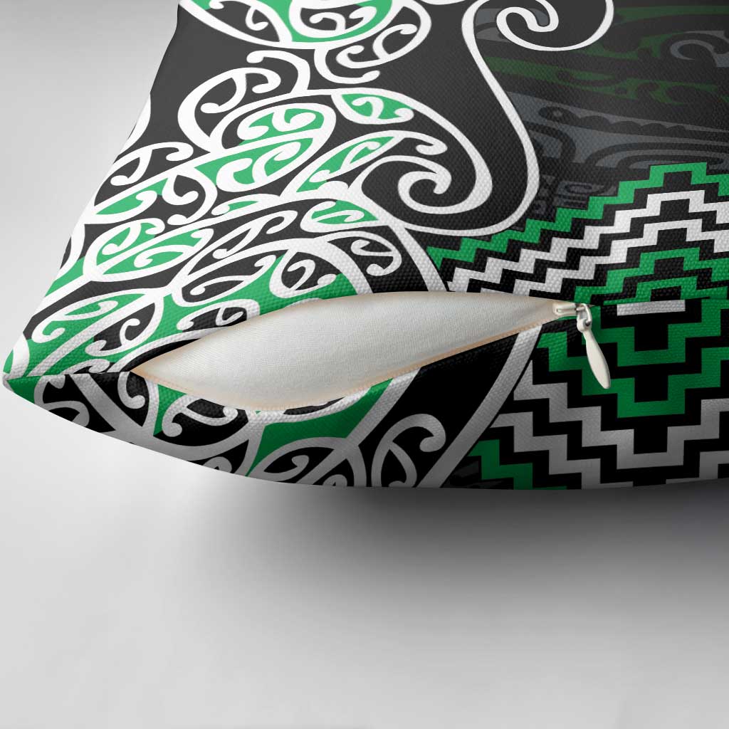 Green Aotearoa Tukutuku Manawa Tapu Pillow Cover Ta Moko Toi Maori LT9 - Polynesian Pride
