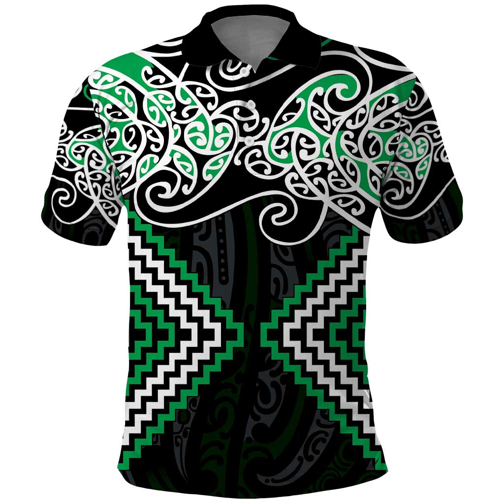 Green Aotearoa Tukutuku Manawa Tapu Polo Shirt Ta Moko Toi Maori LT9 Green - Polynesian Pride