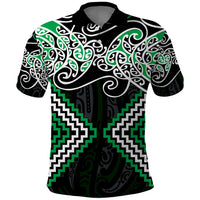 Green Aotearoa Tukutuku Manawa Tapu Polo Shirt Ta Moko Toi Maori LT9 Green - Polynesian Pride