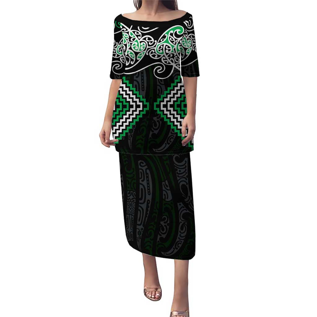 Green Aotearoa Tukutuku Manawa Tapu Puletasi Ta Moko Toi Maori LT9 Long Dress Green - Polynesian Pride