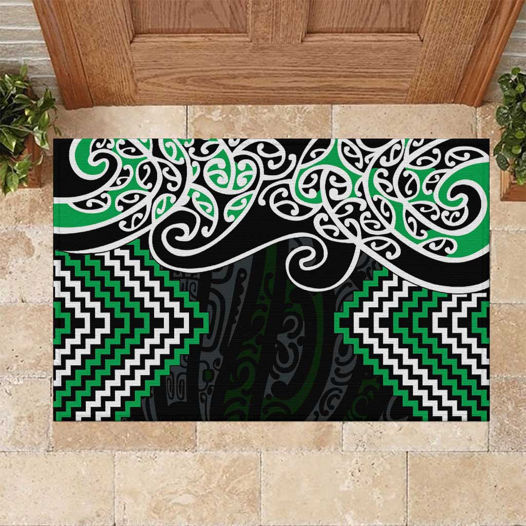 Green Aotearoa Tukutuku Manawa Tapu Rubber Doormat Ta Moko Toi Maori LT9 Green - Polynesian Pride