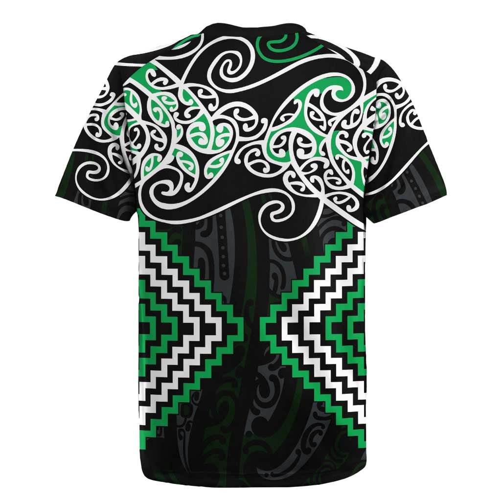 Green Aotearoa Tukutuku Manawa Tapu Rugby Jersey Ta Moko Toi Maori LT9 - Polynesian Pride