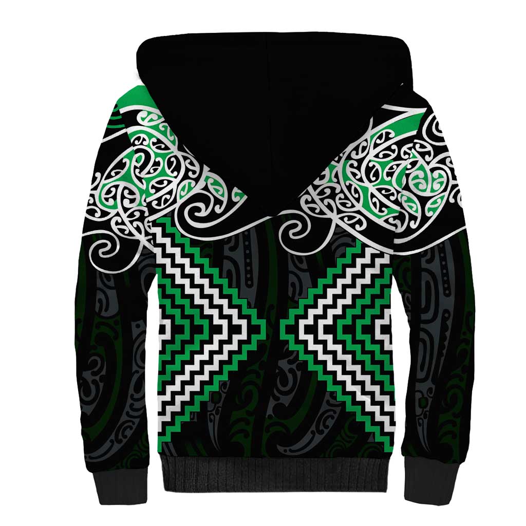 Green Aotearoa Tukutuku Manawa Tapu Sherpa Hoodie Ta Moko Toi Maori LT9 - Polynesian Pride
