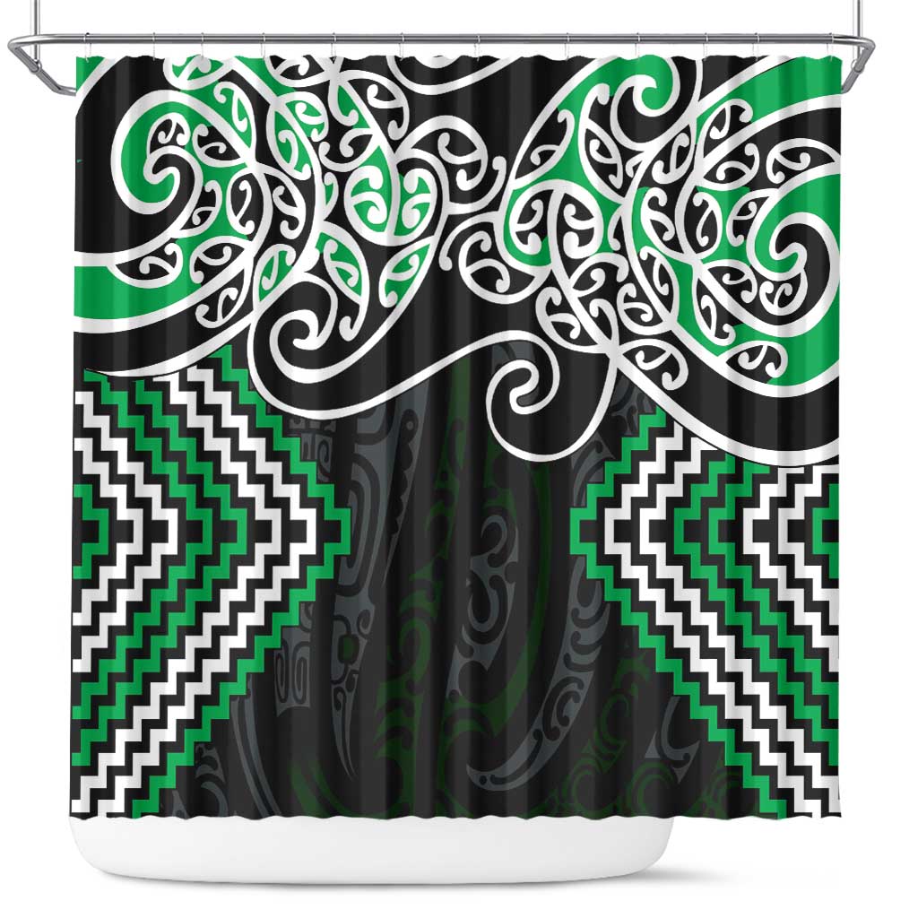 Green Aotearoa Tukutuku Manawa Tapu Shower Curtain Ta Moko Toi Maori LT9 Green - Polynesian Pride
