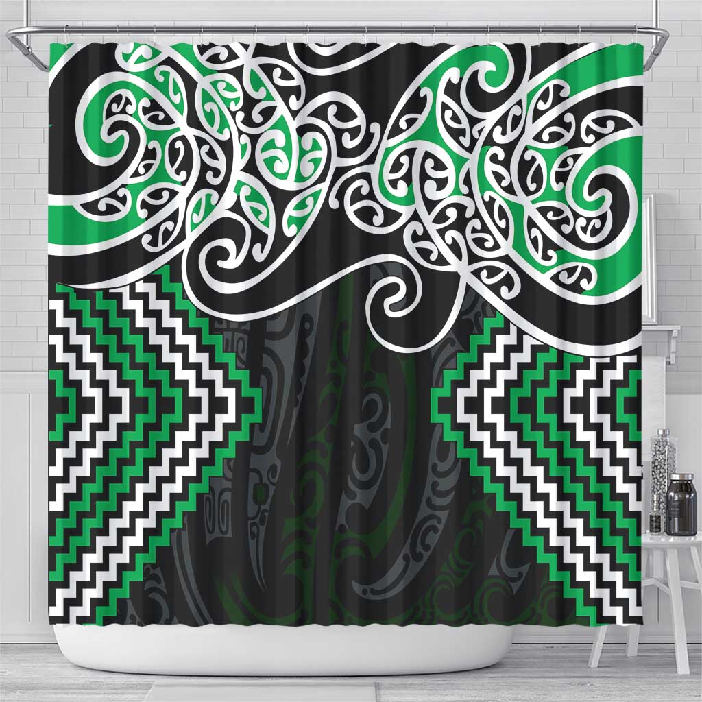 Green Aotearoa Tukutuku Manawa Tapu Shower Curtain Ta Moko Toi Maori LT9 - Polynesian Pride