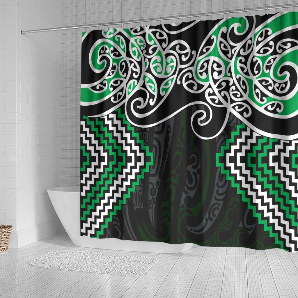 Green Aotearoa Tukutuku Manawa Tapu Shower Curtain Ta Moko Toi Maori LT9 - Polynesian Pride