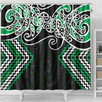 Green Aotearoa Tukutuku Manawa Tapu Shower Curtain Ta Moko Toi Maori LT9 - Polynesian Pride