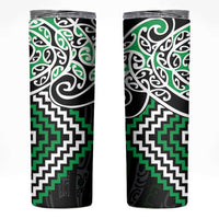 Green Aotearoa Tukutuku Manawa Tapu Skinny Tumbler Ta Moko Toi Maori LT9 Green - Polynesian Pride