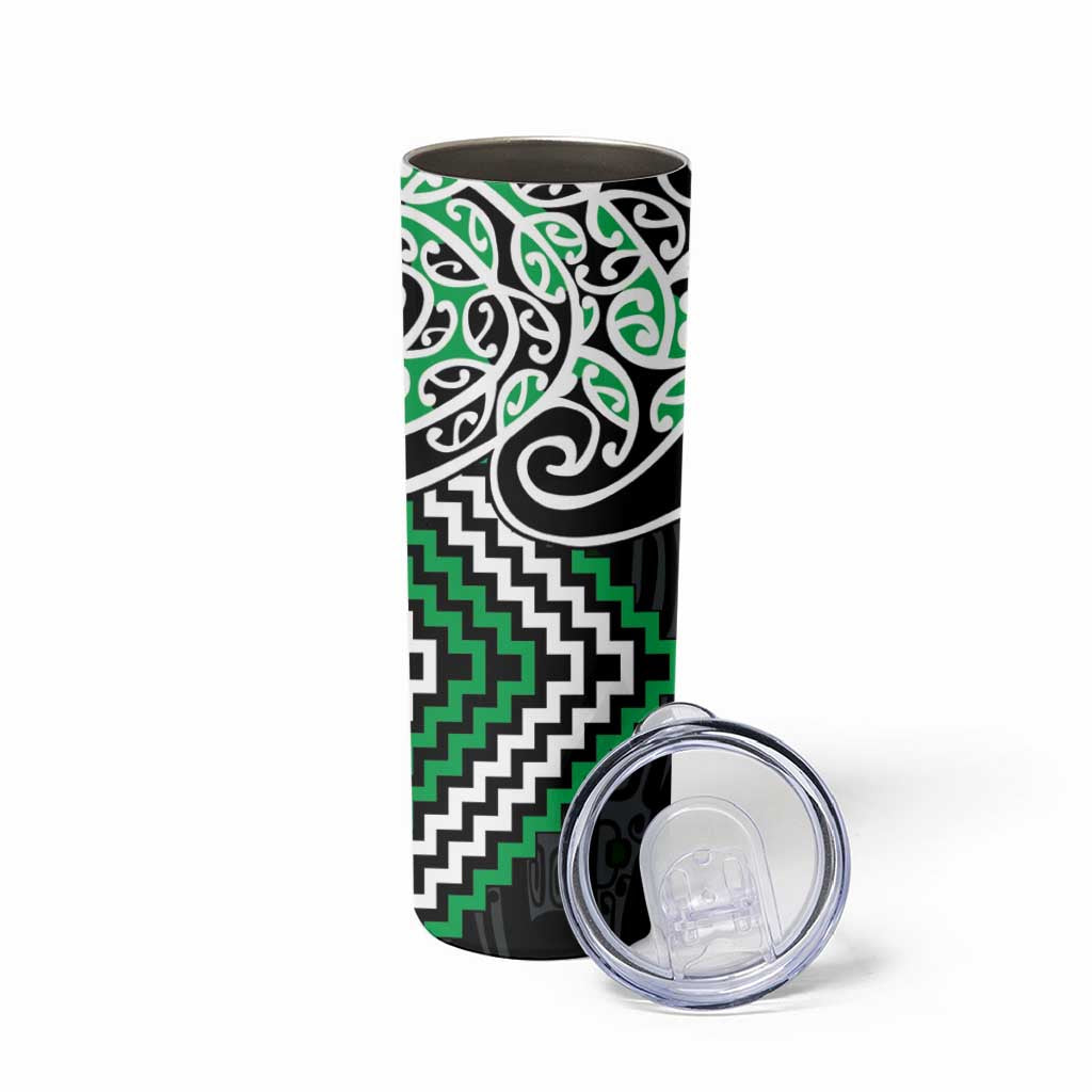 Green Aotearoa Tukutuku Manawa Tapu Skinny Tumbler Ta Moko Toi Maori LT9 - Polynesian Pride
