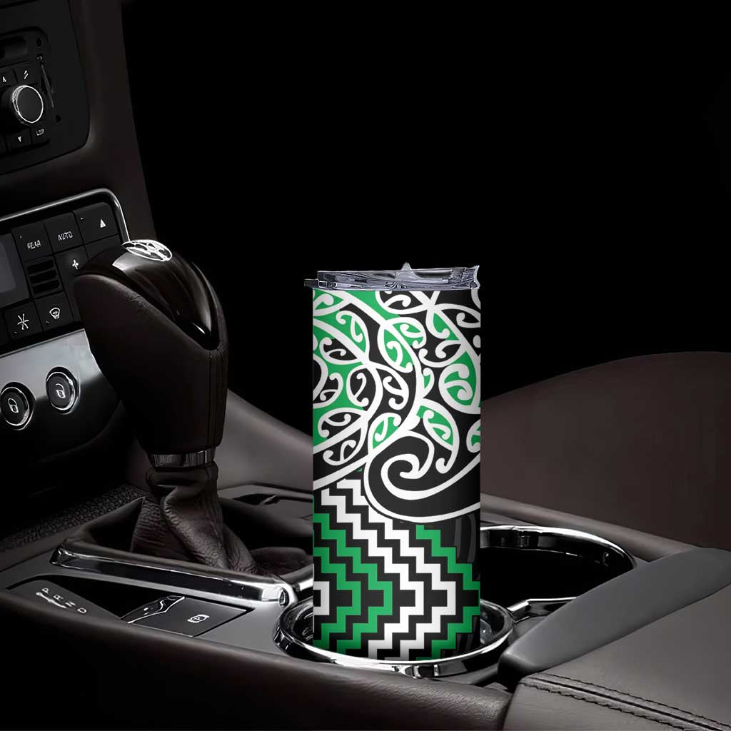 Green Aotearoa Tukutuku Manawa Tapu Skinny Tumbler Ta Moko Toi Maori LT9 - Polynesian Pride