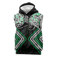 Green Aotearoa Tukutuku Manawa Tapu Sleeveless Hoodie Ta Moko Toi Maori LT9 Green - Polynesian Pride