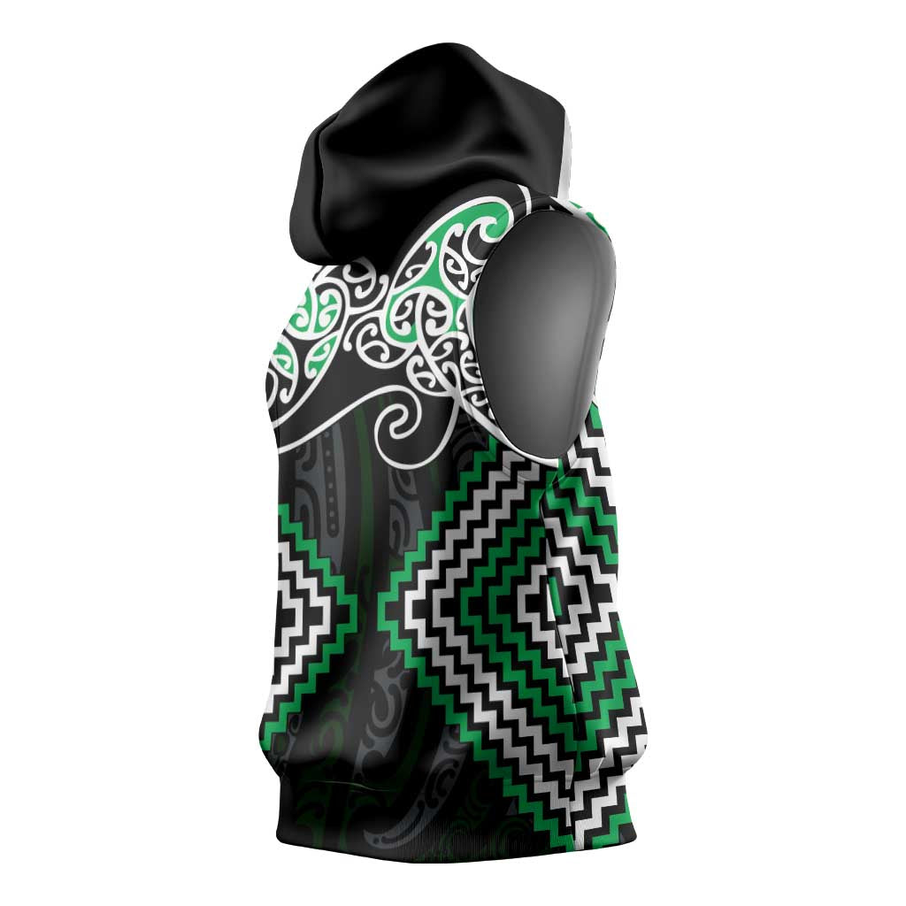 Green Aotearoa Tukutuku Manawa Tapu Sleeveless Hoodie Ta Moko Toi Maori LT9 - Polynesian Pride