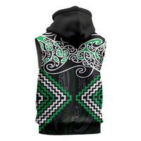 Green Aotearoa Tukutuku Manawa Tapu Sleeveless Zip Hoodie Ta Moko Toi Maori LT9 - Polynesian Pride
