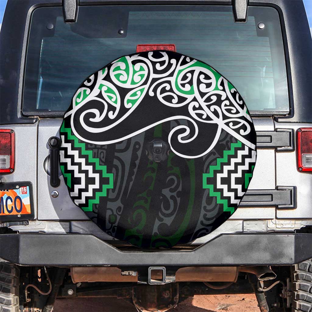 Green Aotearoa Tukutuku Manawa Tapu Spare Tire Cover Ta Moko Toi Maori LT9 Green - Polynesian Pride