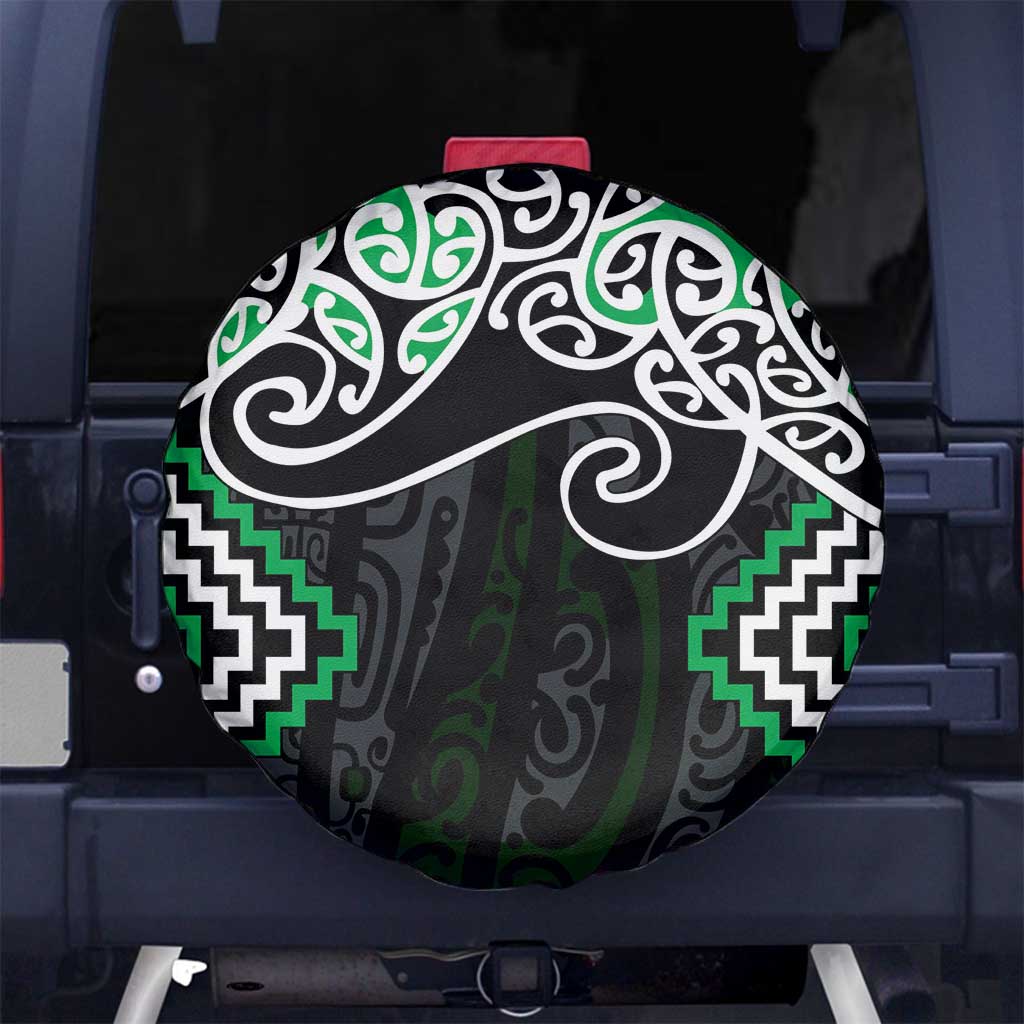 Green Aotearoa Tukutuku Manawa Tapu Spare Tire Cover Ta Moko Toi Maori LT9 No hole Green - Polynesian Pride